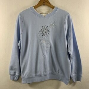 Vintage Womens Embroidered Sweatshirt L Petite Grandmacore‎ Winter Snowflake